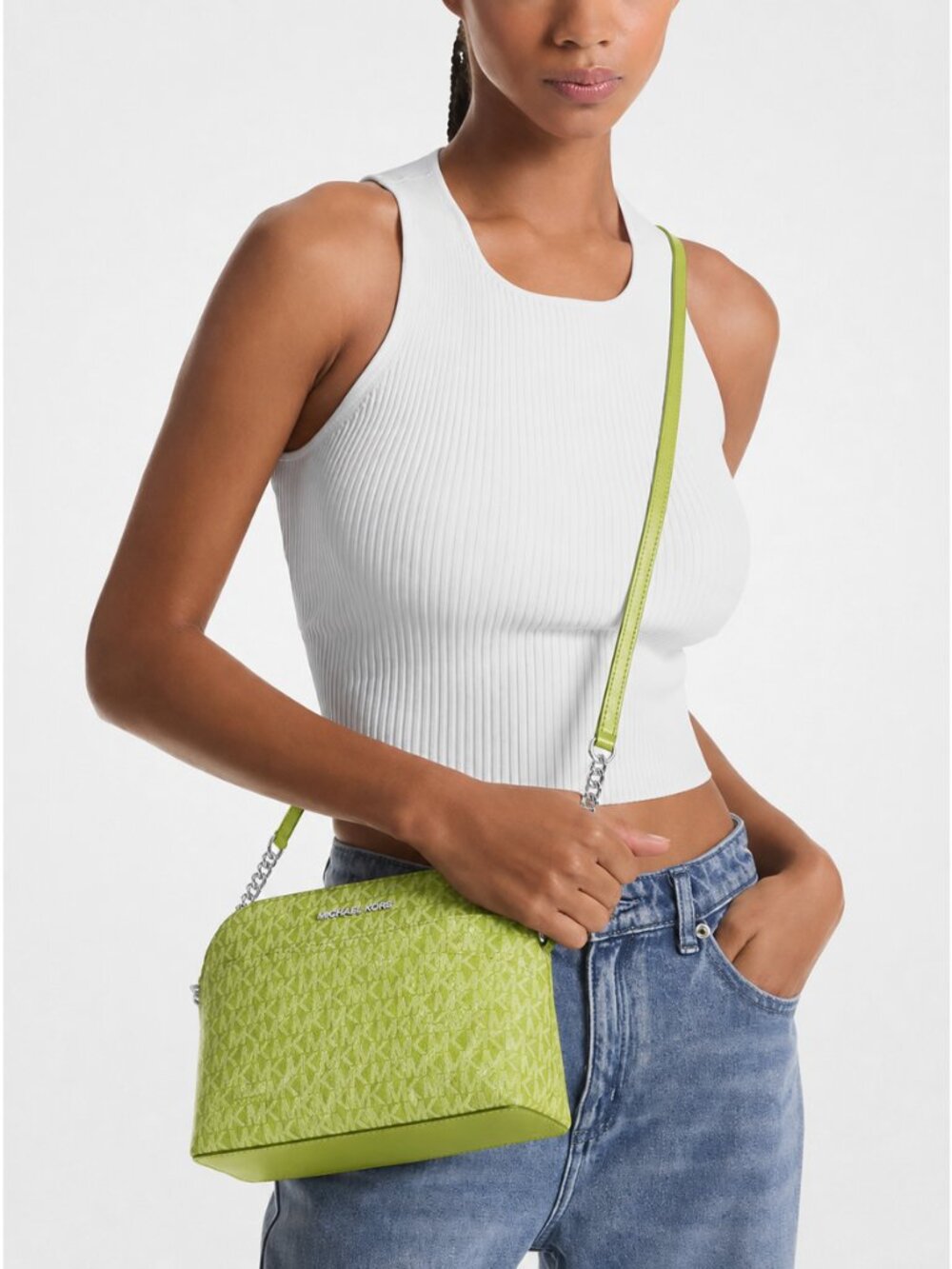 New Michael Kors Jet Set Travel Medium Logo Dome Crossbody Bag Lime